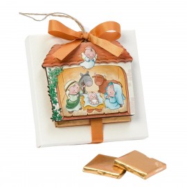 Boîte 2 Chocolats et Pendentif Crèche en Bois