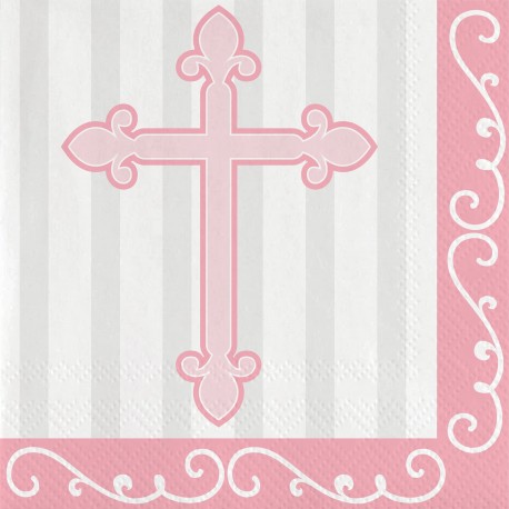 16 Servillettes Croix Rose 33 Cm