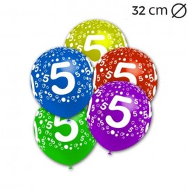 50 Ballons Numéro 5 Ronds 32 cm