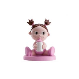 Statuette 10 cm Petite Fille en Rose avec Biberon