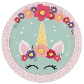 8 Platos Unicorn Flowers 23 cm