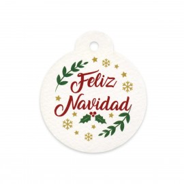 20 Cartes Blanches Boule de Sapin Feliz Navidad 4,7 cm