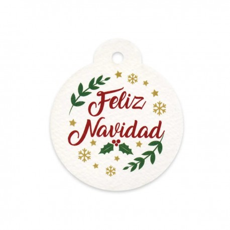 20 Tarjetas Blanca Bola de Abeto Feliz Navidad 4,7 cm